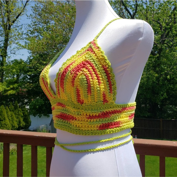 Crop Top Taco Siesta Multi Crochet Festival Cotton C CUP Adjustable Size - Picture 4 of 9